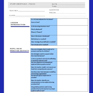 KS2 Lesson Observation Form